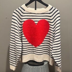 Navy Striped Sweater with Red Heart